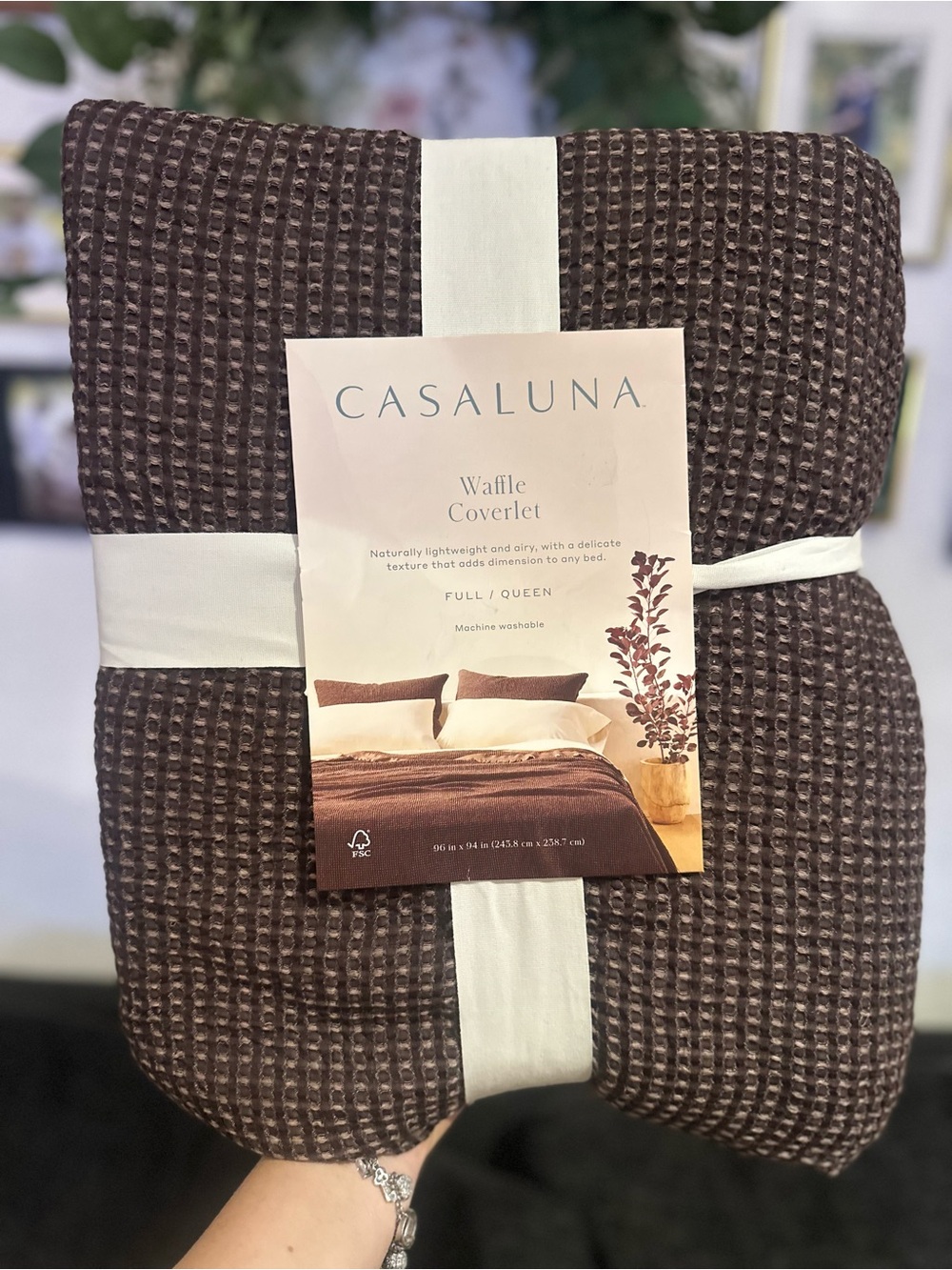 Casaluna Waffle Coverlet in dark fig color - Full/Queen